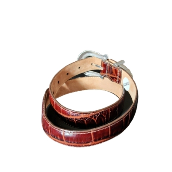 Cold water creek western silver scroll buckle alligator croc print leather belt - Picture 3 of 6